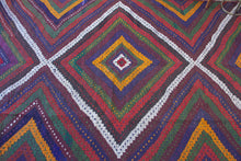 Load image into Gallery viewer, 7x10 Vintage Western Anatolian Turkish Kilim Area Rug Colorful Symmetrical Diamond Design with Alternating Colors  | SKU 556