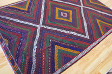 Load image into Gallery viewer, 7x10 Vintage Western Anatolian Turkish Kilim Area Rug Colorful Symmetrical Diamond Design with Alternating Colors  | SKU 556