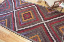 Load image into Gallery viewer, 7x12 Vintage Western Anatolian Turkish Kilim Area Rug Colorful Symmetrical Diamond Design with Alternating Colors  | SKU 557