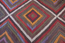 Load image into Gallery viewer, 7x12 Vintage Western Anatolian Turkish Kilim Area Rug Colorful Symmetrical Diamond Design with Alternating Colors  | SKU 557