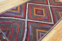 Load image into Gallery viewer, 7x12 Vintage Western Anatolian Turkish Kilim Area Rug Colorful Symmetrical Diamond Design with Alternating Colors  | SKU 557