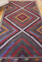 Load image into Gallery viewer, 7x12 Vintage Western Anatolian Turkish Kilim Area Rug Colorful Symmetrical Diamond Design with Alternating Colors  | SKU 557