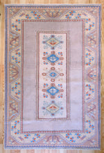 Load image into Gallery viewer, 6x8 Vintage Western Anatolian Oushak Style 'Milas' Turkish Area Rug Spacious Field Geometric Design Floral Border Soft Colors | SKU 558