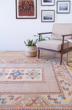 Load image into Gallery viewer, 6x8 Vintage Western Anatolian Oushak Style 'Milas' Turkish Area Rug Spacious Field Geometric Design Floral Border Soft Colors | SKU 558