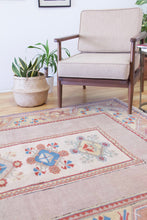 Load image into Gallery viewer, 6x8 Vintage Western Anatolian Oushak Style 'Milas' Turkish Area Rug Spacious Field Geometric Design Floral Border Soft Colors | SKU 558