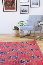Load image into Gallery viewer, 4x7 Vintage Central Anatolian Turkish Area Rug Symmetrically Designed Bold Flowers on Red Field Earthy Border | SKU 566