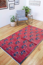 Load image into Gallery viewer, 4x7 Vintage Central Anatolian Turkish Area Rug Symmetrically Designed Bold Flowers on Red Field Earthy Border | SKU 566
