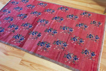 Load image into Gallery viewer, 4x7 Vintage Central Anatolian Turkish Area Rug Symmetrically Designed Bold Flowers on Red Field Earthy Border | SKU 566