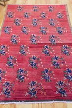 Load image into Gallery viewer, 4x7 Vintage Central Anatolian Turkish Area Rug Symmetrically Designed Bold Flowers on Red Field Earthy Border | SKU 566