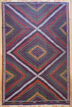 Load image into Gallery viewer, 7x10 Vintage Western Anatolian Turkish Kilim Area Rug Colorful Symmetrical Diamond Design with Alternating Colors  | SKU 580