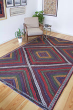 Load image into Gallery viewer, 7x10 Vintage Western Anatolian Turkish Kilim Area Rug Colorful Symmetrical Diamond Design with Alternating Colors  | SKU 580