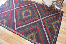 Load image into Gallery viewer, 7x10 Vintage Western Anatolian Turkish Kilim Area Rug Colorful Symmetrical Diamond Design with Alternating Colors  | SKU 580