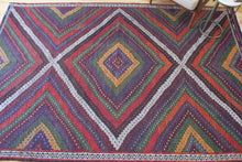 Load image into Gallery viewer, 7x10 Vintage Western Anatolian Turkish Kilim Area Rug Colorful Symmetrical Diamond Design with Alternating Colors  | SKU 580