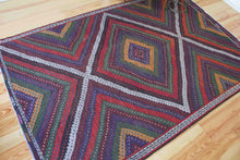 Load image into Gallery viewer, 7x10 Vintage Western Anatolian Turkish Kilim Area Rug Colorful Symmetrical Diamond Design with Alternating Colors  | SKU 580