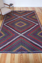 Load image into Gallery viewer, 7x10 Vintage Western Anatolian Turkish Kilim Area Rug Colorful Symmetrical Diamond Design with Alternating Colors  | SKU 580