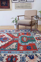 Load image into Gallery viewer, 7x9 Vintage Central Anatolian 'Aksaray' Turkish Area Rug Diamond Medallion Classical Geometric Design Vibrant Colors Floral Border | SKU 592