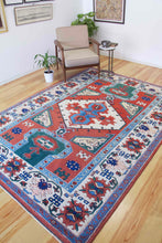 Load image into Gallery viewer, 7x9 Vintage Central Anatolian 'Aksaray' Turkish Area Rug Diamond Medallion Classical Geometric Design Vibrant Colors Floral Border | SKU 592