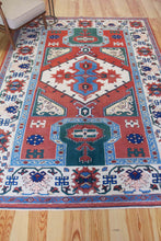 Load image into Gallery viewer, 7x9 Vintage Central Anatolian 'Aksaray' Turkish Area Rug Diamond Medallion Classical Geometric Design Vibrant Colors Floral Border | SKU 592