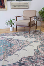 Load image into Gallery viewer, 7x10 Vintage Western Anatolian Oushak Style 'Kula' Turkish Area Rug Bold Diamond Medallion Geometric Design Floral Border | SKU 601