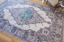 Load image into Gallery viewer, 7x10 Vintage Western Anatolian Oushak Style 'Kula' Turkish Area Rug Bold Diamond Medallion Geometric Design Floral Border | SKU 601