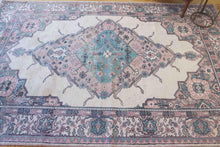 Load image into Gallery viewer, 7x10 Vintage Western Anatolian Oushak Style 'Kula' Turkish Area Rug Bold Diamond Medallion Geometric Design Floral Border | SKU 601