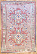 Load image into Gallery viewer, 6x8 Vintage Central Anatolian 'Aksaray' Turkish Area Rug 'Adler' Caucasus Design Two Bold Medallions Light Field Geometric Border | SKU 604