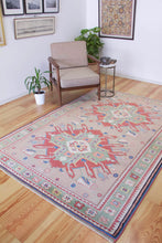 Load image into Gallery viewer, 6x8 Vintage Central Anatolian 'Aksaray' Turkish Area Rug 'Adler' Caucasus Design Two Bold Medallions Light Field Geometric Border | SKU 604