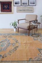 Load image into Gallery viewer, 6x9 Vintage Central Anatolian Oushak Style Turkish Area Rug Bold Medallion Muted Colors Spacious Field Ornate Corners | SKU 605