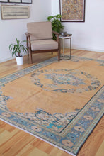 Load image into Gallery viewer, 6x9 Vintage Central Anatolian Oushak Style Turkish Area Rug Bold Medallion Muted Colors Spacious Field Ornate Corners | SKU 605