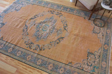 Load image into Gallery viewer, 6x9 Vintage Central Anatolian Oushak Style Turkish Area Rug Bold Medallion Muted Colors Spacious Field Ornate Corners | SKU 605