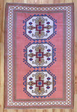 Load image into Gallery viewer, 6x9 Vintage Central Anatolian 'Sultanhan' Turkish Area Rug | Triple Medallion Spacious Field Geometric Border Muted Colors | SKU 606