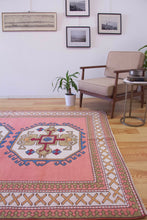 Load image into Gallery viewer, 6x9 Vintage Central Anatolian 'Sultanhan' Turkish Area Rug | Triple Medallion Spacious Field Geometric Border Muted Colors | SKU 606