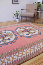 Load image into Gallery viewer, 6x9 Vintage Central Anatolian 'Sultanhan' Turkish Area Rug | Triple Medallion Spacious Field Geometric Border Muted Colors | SKU 606