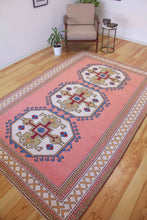 Load image into Gallery viewer, 6x9 Vintage Central Anatolian 'Sultanhan' Turkish Area Rug | Triple Medallion Spacious Field Geometric Border Muted Colors | SKU 606