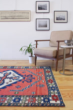 Load image into Gallery viewer, 5x6 Vintage Central Anatolian 'Aksaray' Turkish Area Rug | Bold Diamond Medallion Spacious Field Scattered Motifs Stylized Border | SKU 612