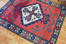 Load image into Gallery viewer, 5x6 Vintage Central Anatolian 'Aksaray' Turkish Area Rug | Bold Diamond Medallion Spacious Field Scattered Motifs Stylized Border | SKU 612