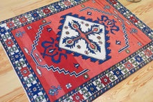 Load image into Gallery viewer, 5x6 Vintage Central Anatolian 'Aksaray' Turkish Area Rug | Bold Diamond Medallion Spacious Field Scattered Motifs Stylized Border | SKU 612