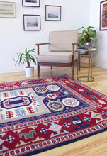 Load image into Gallery viewer, 5x7 Vintage Central Anatolian Caucasian Design 'Aksaray' Turkish Area Rug | Bold Medallion Rich Geometric Design Stylized Field Motifs Geometric Border | SKU 615
