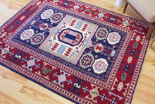 Load image into Gallery viewer, 5x7 Vintage Central Anatolian Caucasian Design 'Aksaray' Turkish Area Rug | Bold Medallion Rich Geometric Design Stylized Field Motifs Geometric Border | SKU 615
