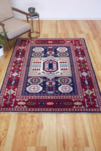 Load image into Gallery viewer, 5x7 Vintage Central Anatolian Caucasian Design 'Aksaray' Turkish Area Rug | Bold Medallion Rich Geometric Design Stylized Field Motifs Geometric Border | SKU 615