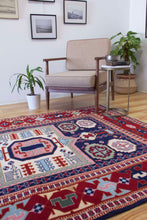 Load image into Gallery viewer, 5x7 Vintage Central Anatolian Caucasian Design 'Aksaray' Turkish Area Rug | Bold Medallion Rich Geometric Design Stylized Field Motifs Geometric Border | SKU 616