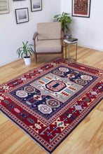 Load image into Gallery viewer, 5x7 Vintage Central Anatolian Caucasian Design 'Aksaray' Turkish Area Rug | Bold Medallion Rich Geometric Design Stylized Field Motifs Geometric Border | SKU 616