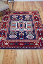 Load image into Gallery viewer, 5x7 Vintage Central Anatolian Caucasian Design 'Aksaray' Turkish Area Rug | Bold Medallion Rich Geometric Design Stylized Field Motifs Geometric Border | SKU 616