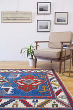Load image into Gallery viewer, 4x7 Vintage Central Anatolian Caucasian Akstafa Design 'Aksaray' Turkish Area Rug | Triple Star Medallion Geometric Colorful Design Spacious Field Bird Motifs Geometric Border | SKU 617