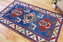 Load image into Gallery viewer, 4x7 Vintage Central Anatolian Caucasian Akstafa Design 'Aksaray' Turkish Area Rug | Triple Star Medallion Geometric Colorful Design Spacious Field Bird Motifs Geometric Border | SKU 617