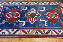 Load image into Gallery viewer, 4x7 Vintage Central Anatolian Caucasian Akstafa Design 'Aksaray' Turkish Area Rug | Triple Star Medallion Geometric Colorful Design Spacious Field Bird Motifs Geometric Border | SKU 617