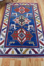 Load image into Gallery viewer, 4x7 Vintage Central Anatolian Caucasian Akstafa Design 'Aksaray' Turkish Area Rug | Triple Star Medallion Geometric Colorful Design Spacious Field Bird Motifs Geometric Border | SKU 617