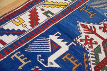 Load image into Gallery viewer, 4x7 Vintage Central Anatolian Caucasian Akstafa Design 'Aksaray' Turkish Area Rug | Triple Star Medallion Geometric Colorful Design Spacious Field Bird Motifs Geometric Border | SKU 617