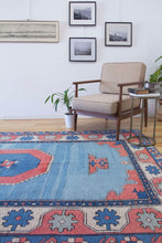 Load image into Gallery viewer, 6x10 Vintage Central Anatolian 'Aksaray' Turkish Area Rug | Geometric Medallion Spacious Blue Field Geometric Border | SKU 619