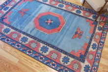 Load image into Gallery viewer, 6x10 Vintage Central Anatolian 'Aksaray' Turkish Area Rug | Geometric Medallion Spacious Blue Field Geometric Border | SKU 619